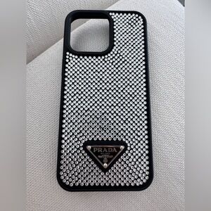 Prada Black Phone Case with Silver Crystal Accents